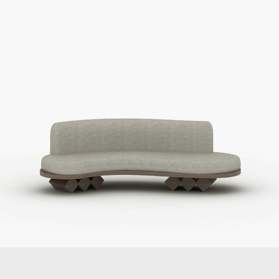 Modern fluid sofa with organic shape and simple neutral tone upholstery from Kashida's Nuqat collection.