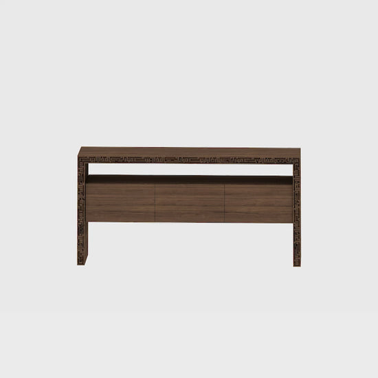 Wood and steel buffet sideboard for luxurious dining rooms with Arabic calligraphy engraving and cabinet storage 