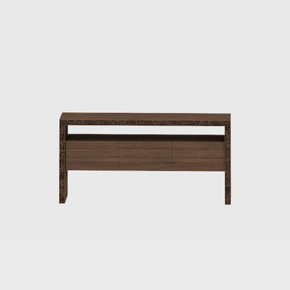 Wood and steel buffet sideboard for luxurious dining rooms with Arabic calligraphy engraving and cabinet storage 