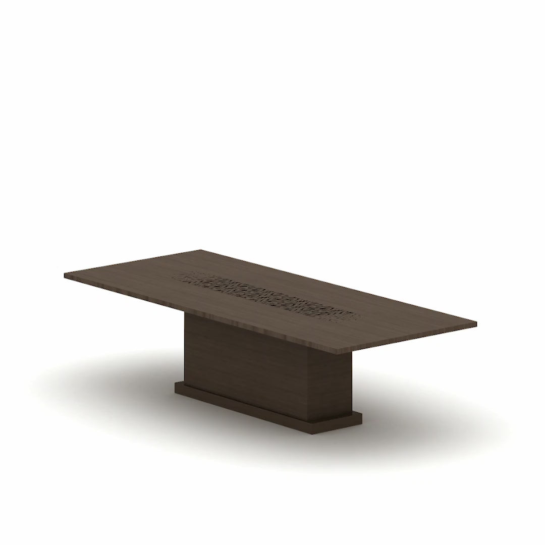 Luxury wooden dining table with Arabic calligraphy letters engraved in the middle