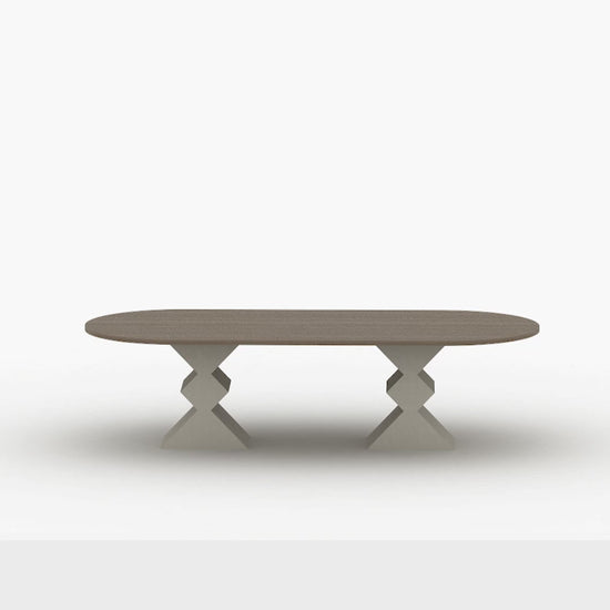 Rounded rectangle large dining table with brass inlay from Kashida's latest furniture collection, Nuqat.