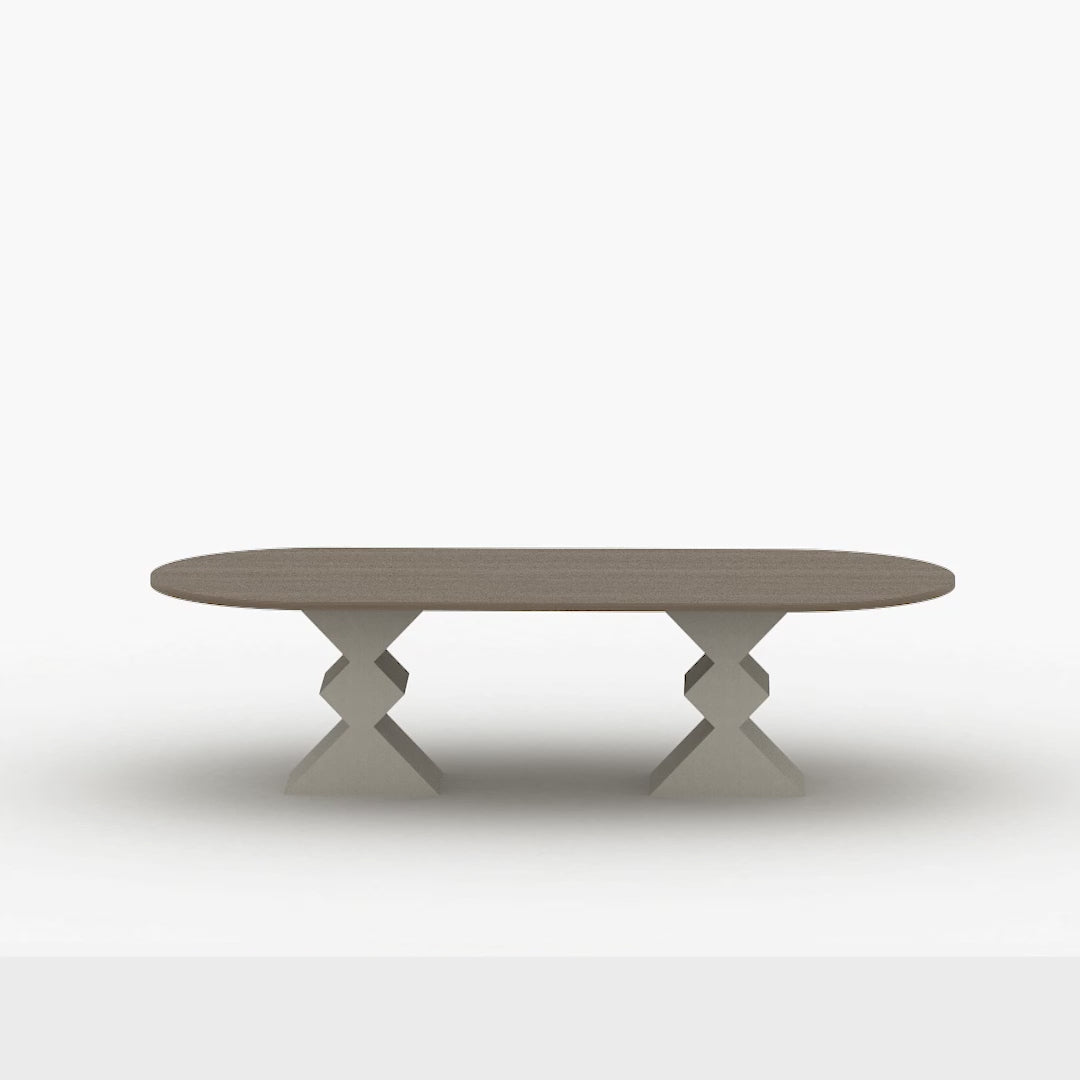 Rounded rectangle large dining table with brass inlay from Kashida's latest furniture collection, Nuqat.