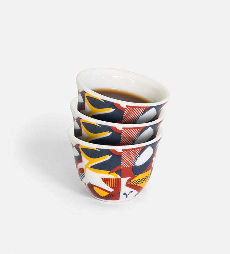 Colorful modern Arabic coffee cups finjal with Arabic calligraphy print