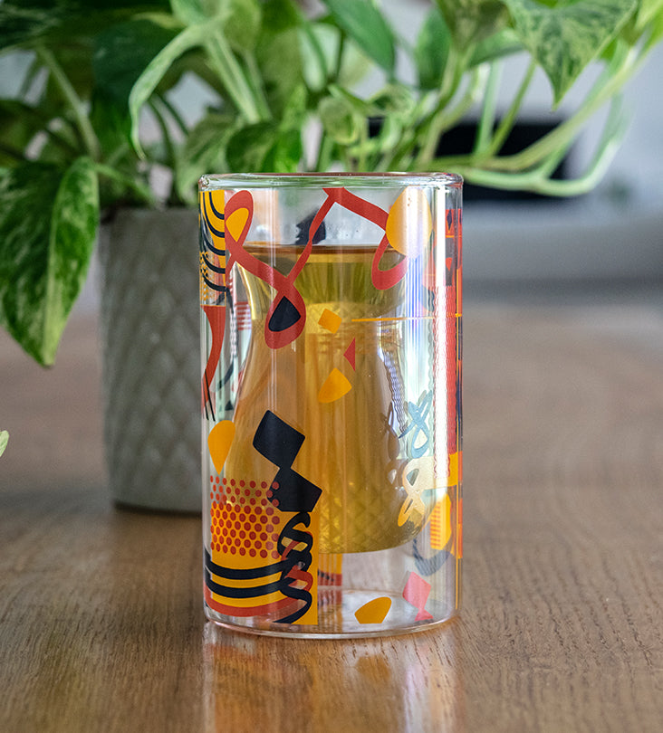 Abstract Tea Cups Abstract Double Walled Cups – Artistic Glass Tea Set – Kashida Design
