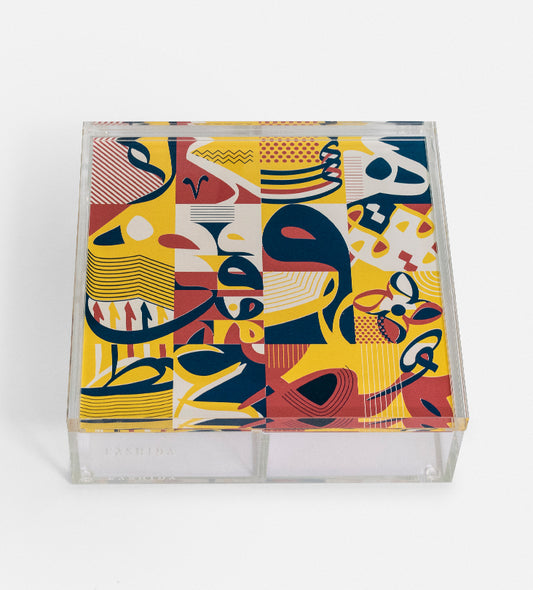 Colorful acrylic box with modern Arabic calligraphy pattern print
