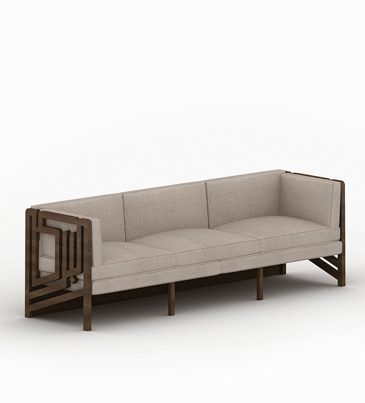 Luxury furniture Arabic calligraphy modern sofa design in walnut wood and beige upholstery