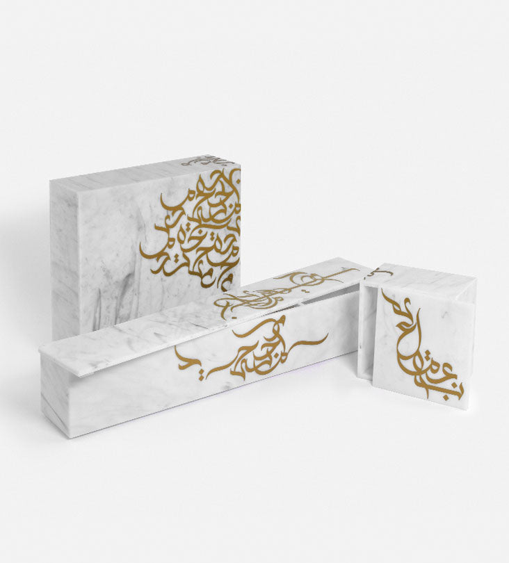 Rectangular marble acrylic storage box with Arabic graffiti print