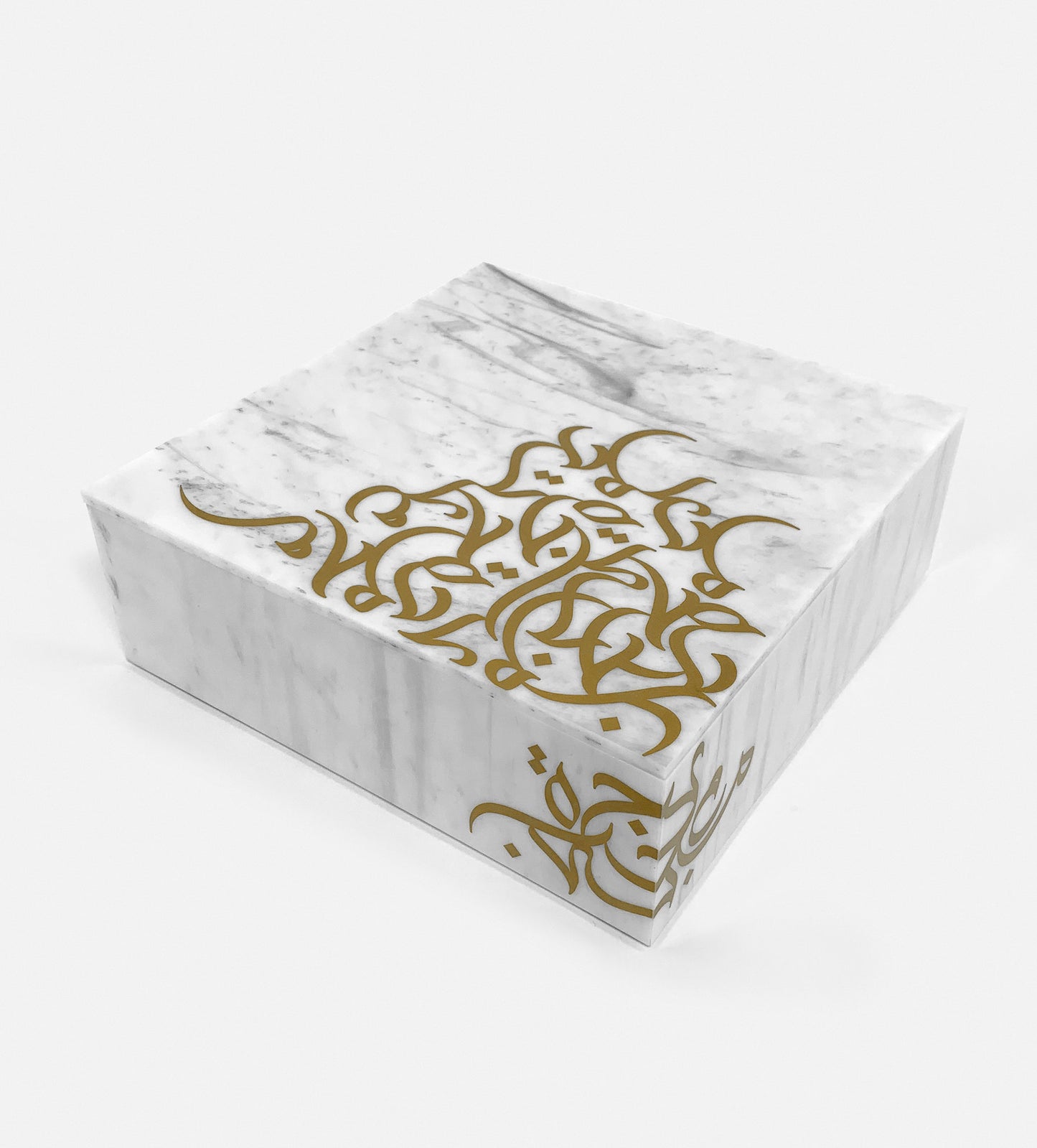 Medium square marble acrylic storage box with Arabic graffiti print