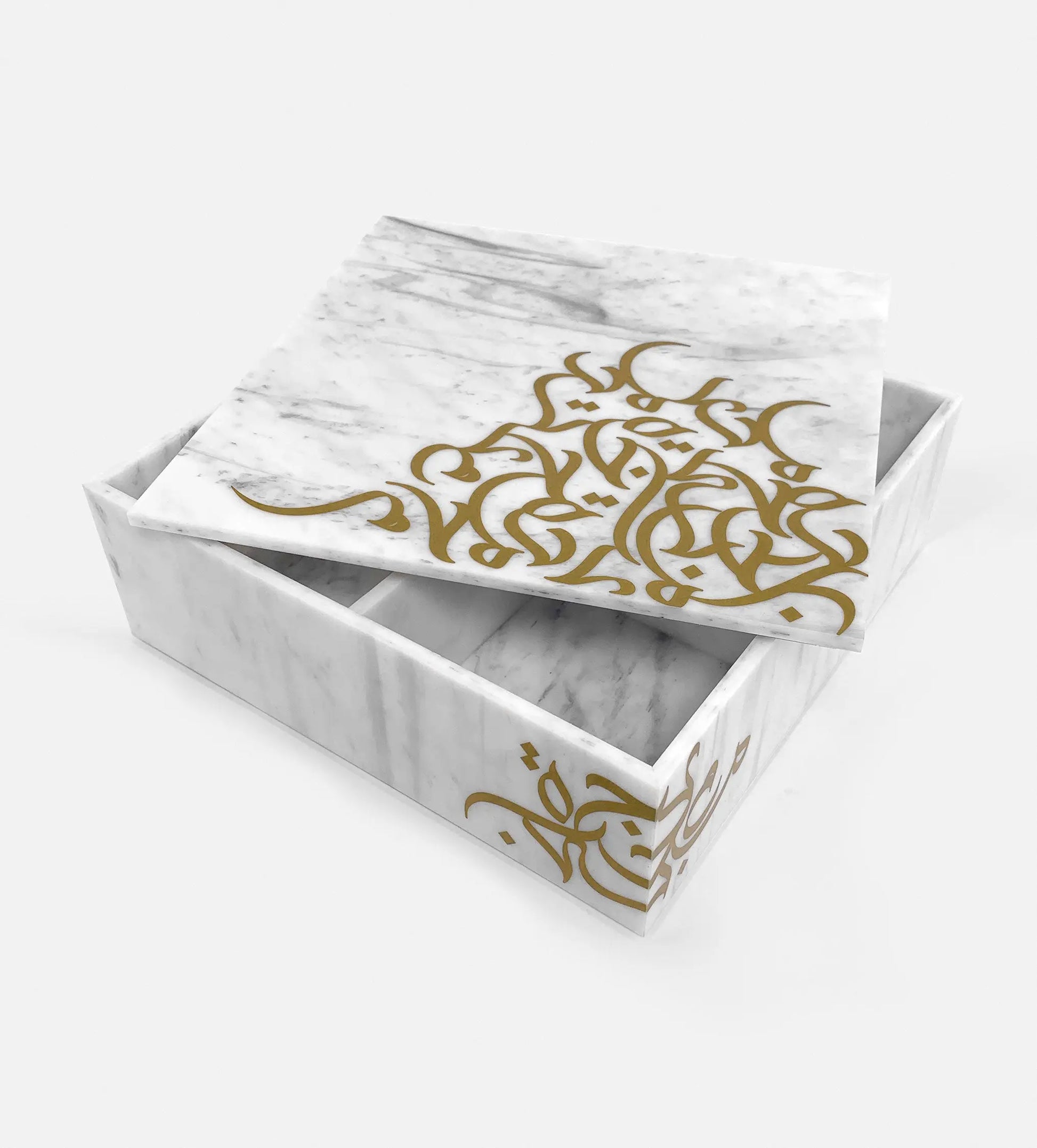 Medium square marble acrylic storage box with Arabic graffiti print