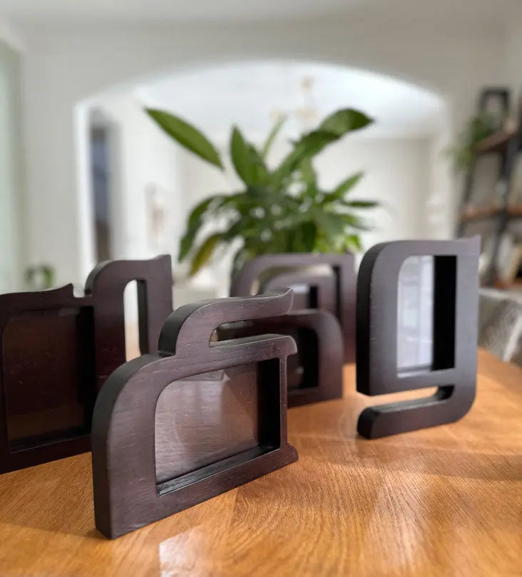 Personalized wooden photo frames with Arabic calligraphy letters