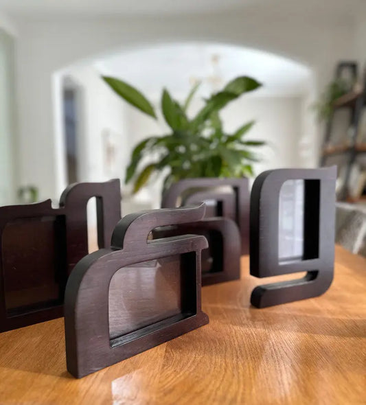 Personalized wooden photo frames with Arabic calligraphy letters