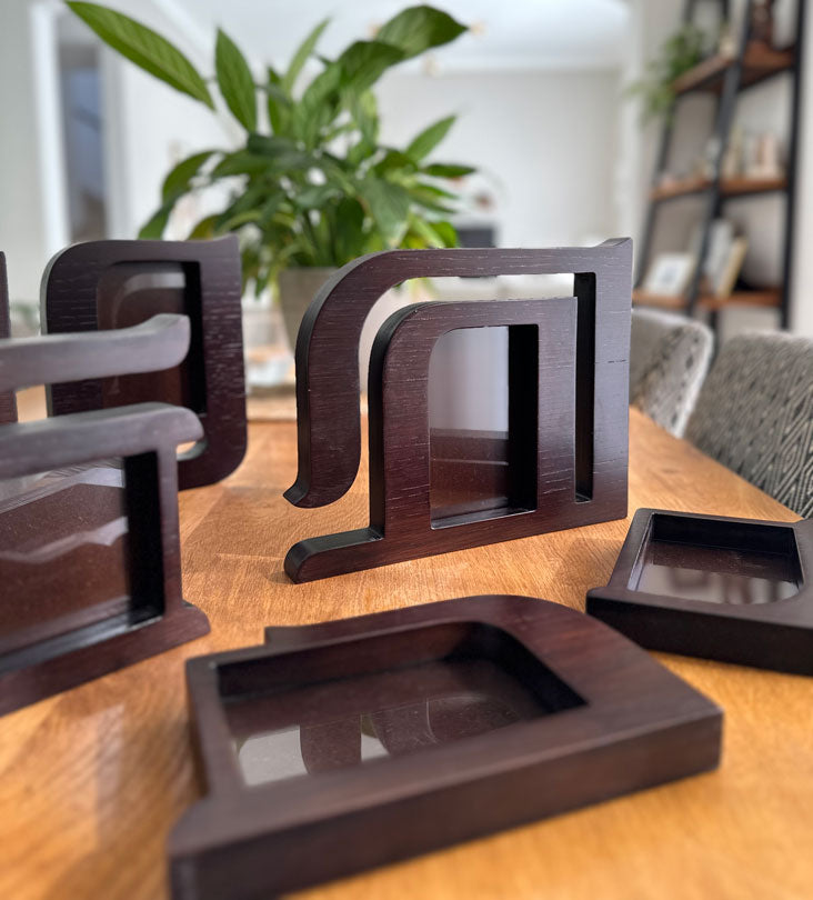 Personalized wooden photo frames with Arabic calligraphy letters