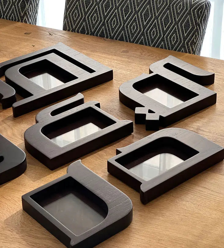 Personalized wooden photo frames with Arabic calligraphy letters