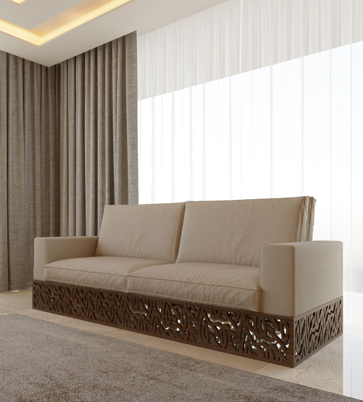 Luxury sofa with wooden base in Arabic calligraphy letters
