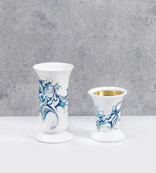 Long contemporary porcelain incense burner with Arabic calligraphy fluid art