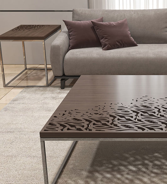Bespoke side table for majlis in Arabic calligraphy for modern living room design 