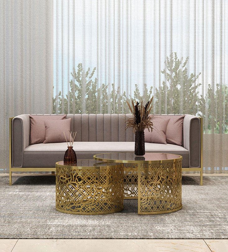 Gold steel luxury coffee table with arabesque patterns and arabic letters