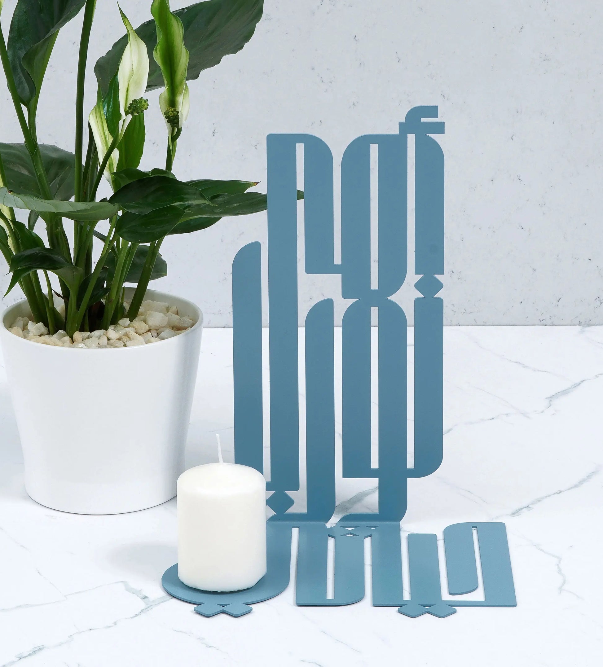 Mother is the light of my life Arabic proverb metallic candleholder pastel blue