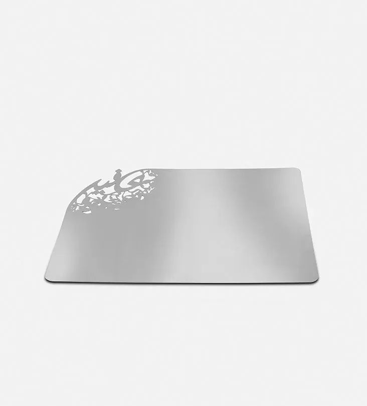 Silver stainless steel placemat in Arabic calligraphy