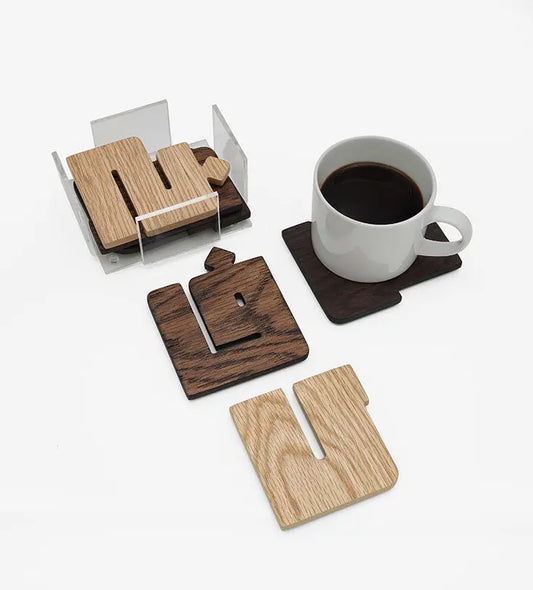 Abjad Arabic calligraphy wooden letter coasters set of 6