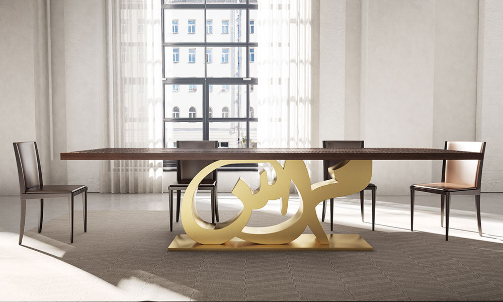 Luxury furniture 10 seater Arabic calligraphy dining table full engraving