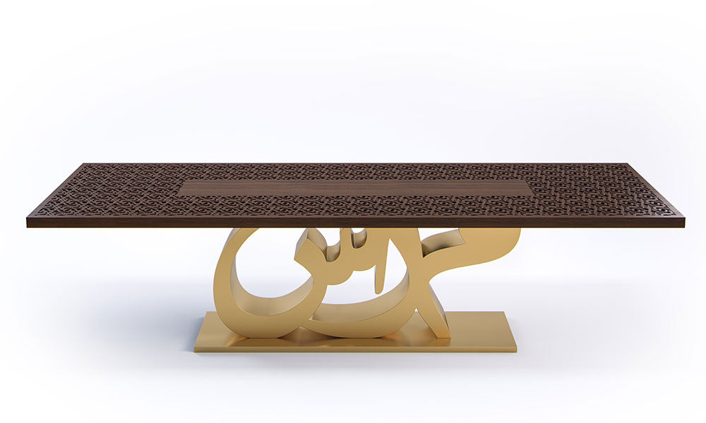 Luxury furniture 10 seater Arabic calligraphy dining table full engraving