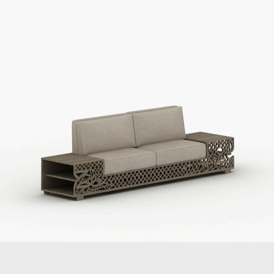 Luxury sofa with shelves in Arabic calligraphy and arabesque pattern in American walnut wood