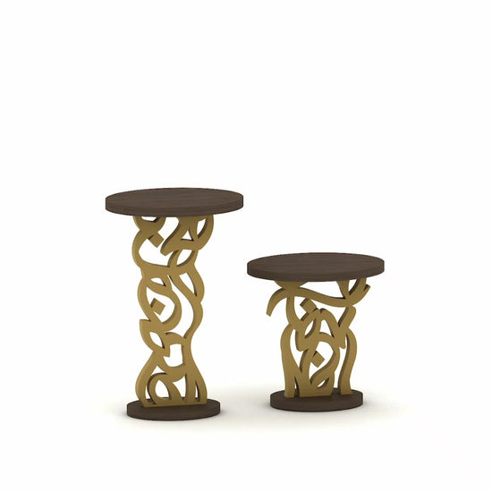 Gold and wooden side table in modern Arabic calligraphy