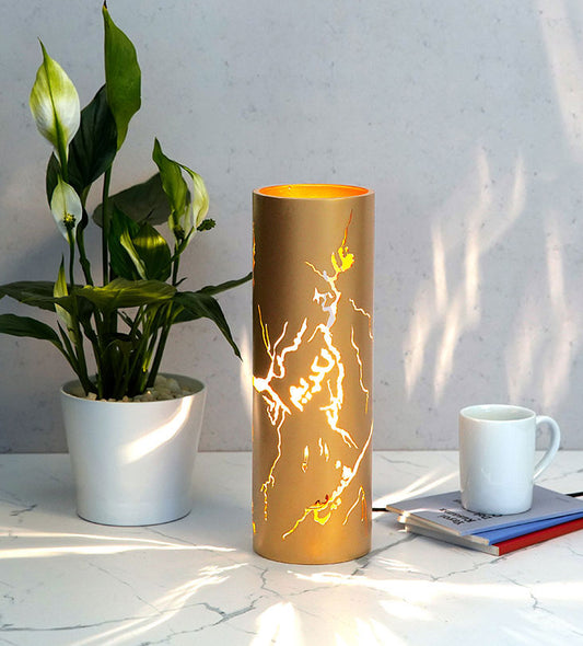 Modern contemporary metal table lamp in Arabic calligraphy gold