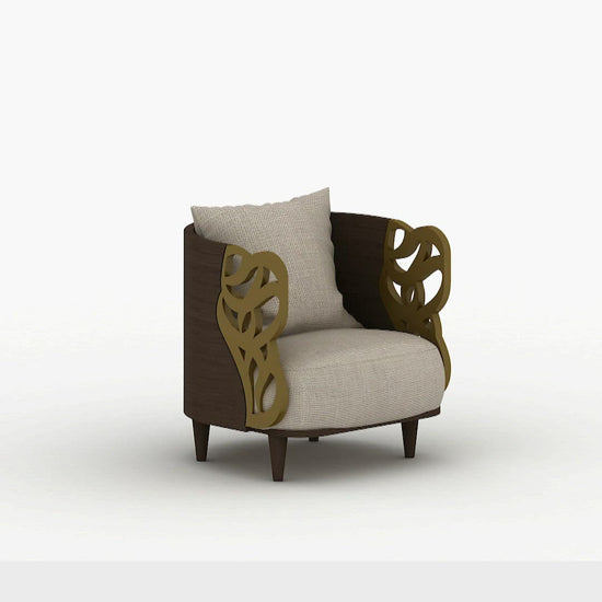 Luxurious round armchair with gold Arabic calligraphy and walnut wood by Kashida design