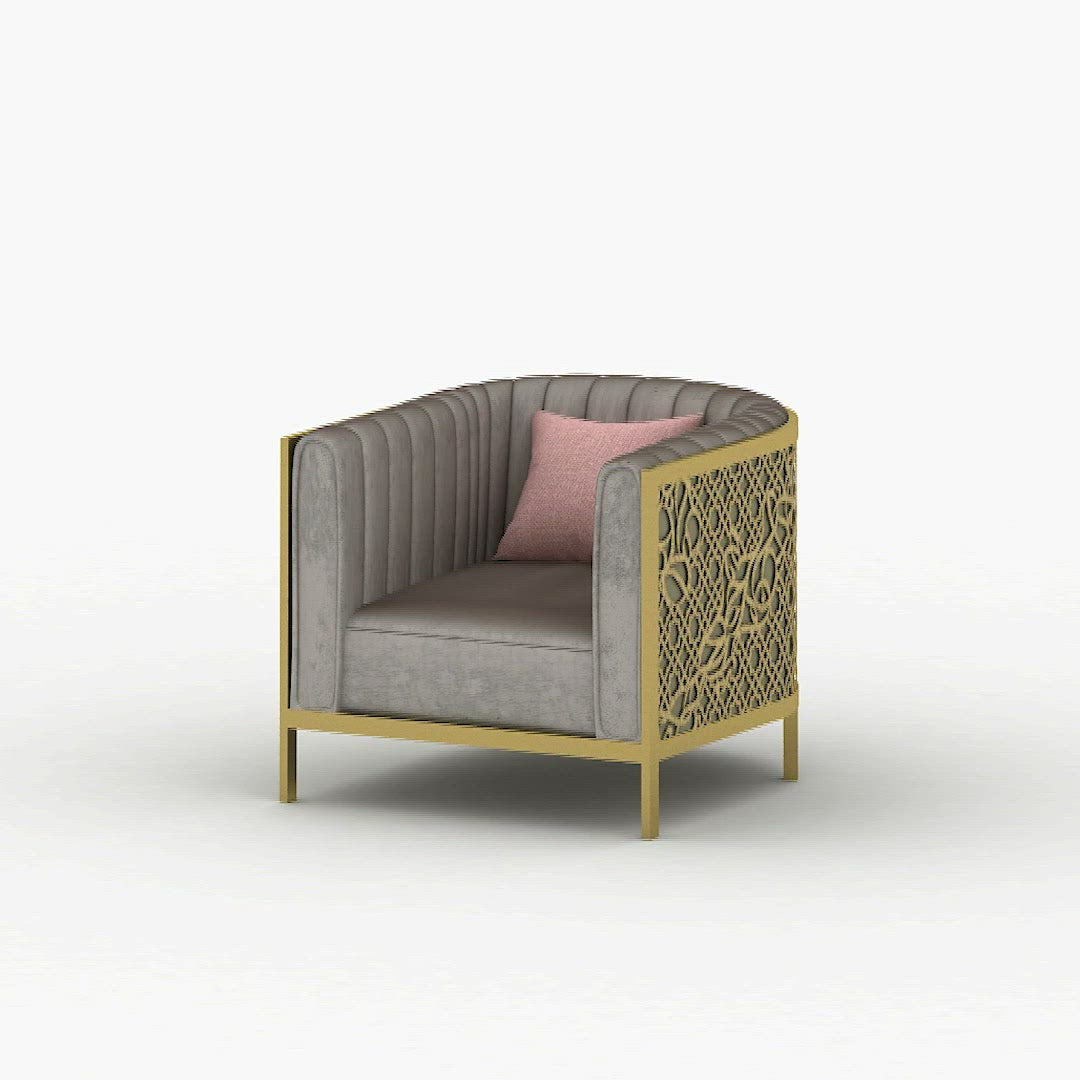Gold luxurious and comfortable armchair with arabesque patterns and arabic letters