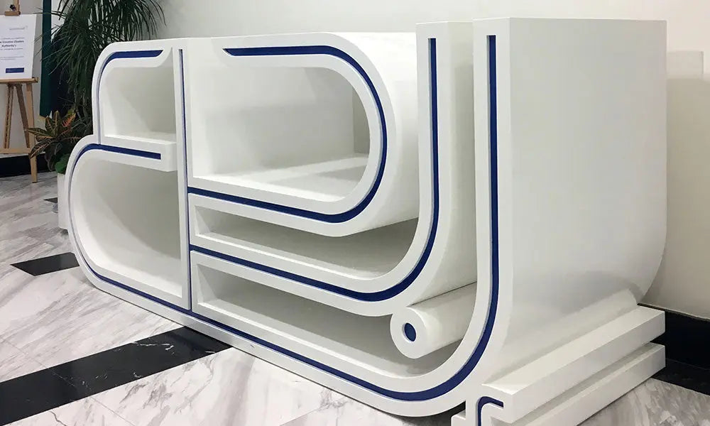 Luxury furniture Arabic calligraphy personalized reception desk for dubai creative clusters authority UAE