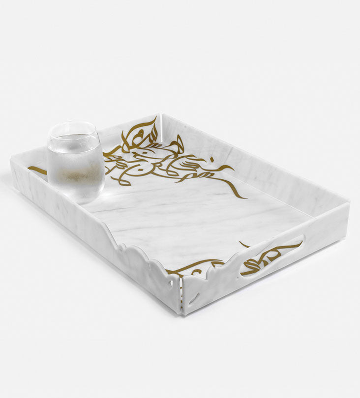 Contemporary marble acrylic tray with Arabic graffiti print