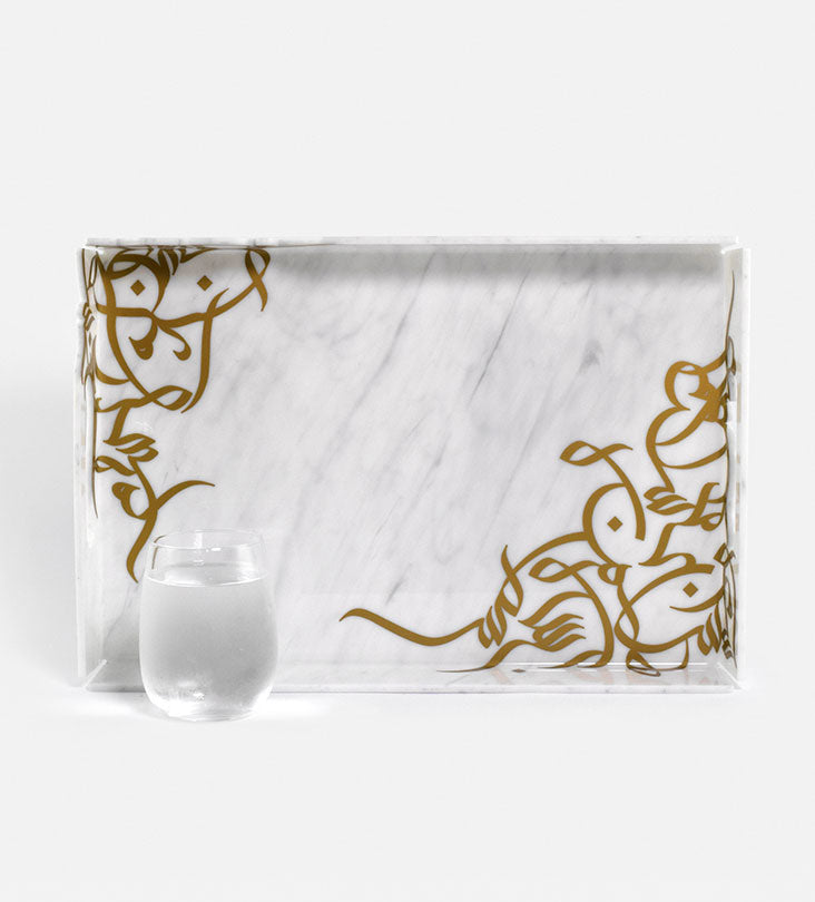 Contemporary marble acrylic tray with Arabic graffiti print