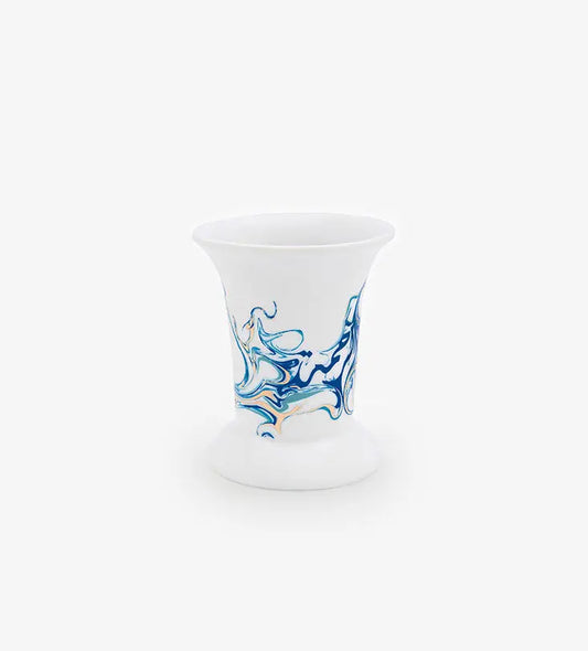 Short contemporary porcelain incense burner with Arabic calligraphy fluid art