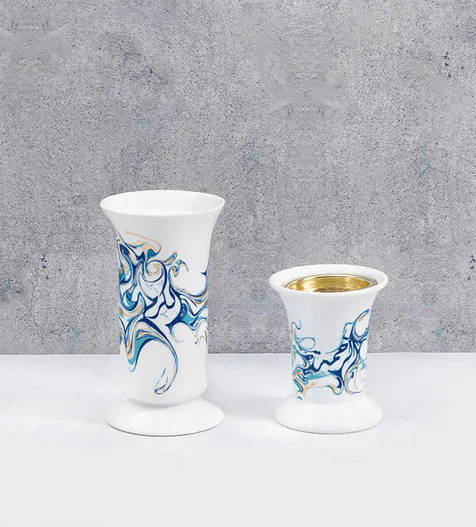 Short contemporary porcelain incense burner with Arabic calligraphy fluid art