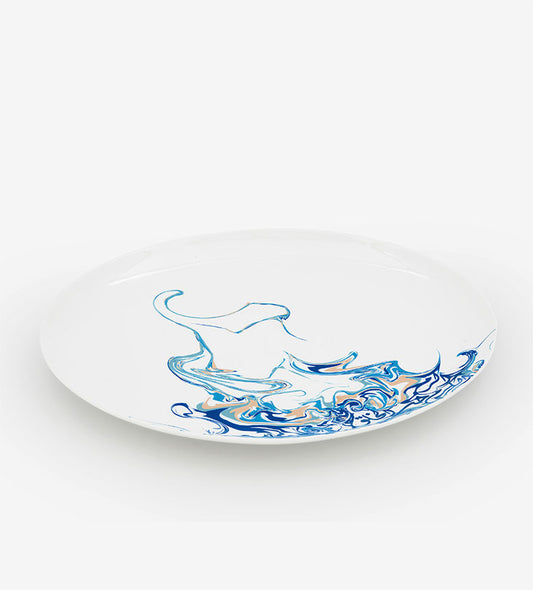 Contemporary porcelain serving plate with Arabic calligraphy fluid art