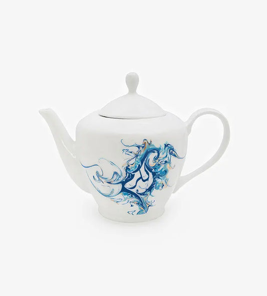 Contemporary porcelain tea pot with Arabic calligraphy fluid art