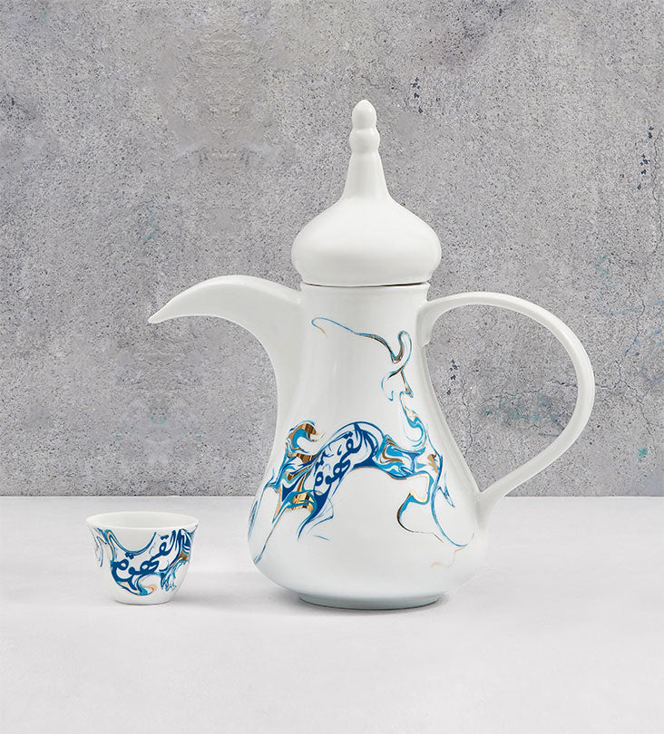 Contemporary finjal coffee cup with Arabic calligraphy fluid art