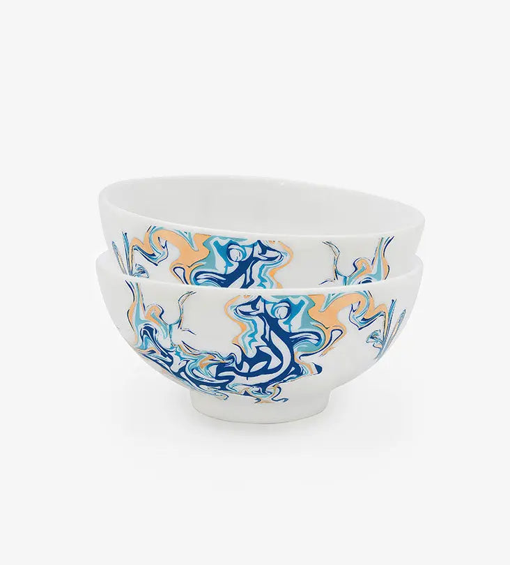 Small contemporary serving bowls with Arabic calligraphy fluid art