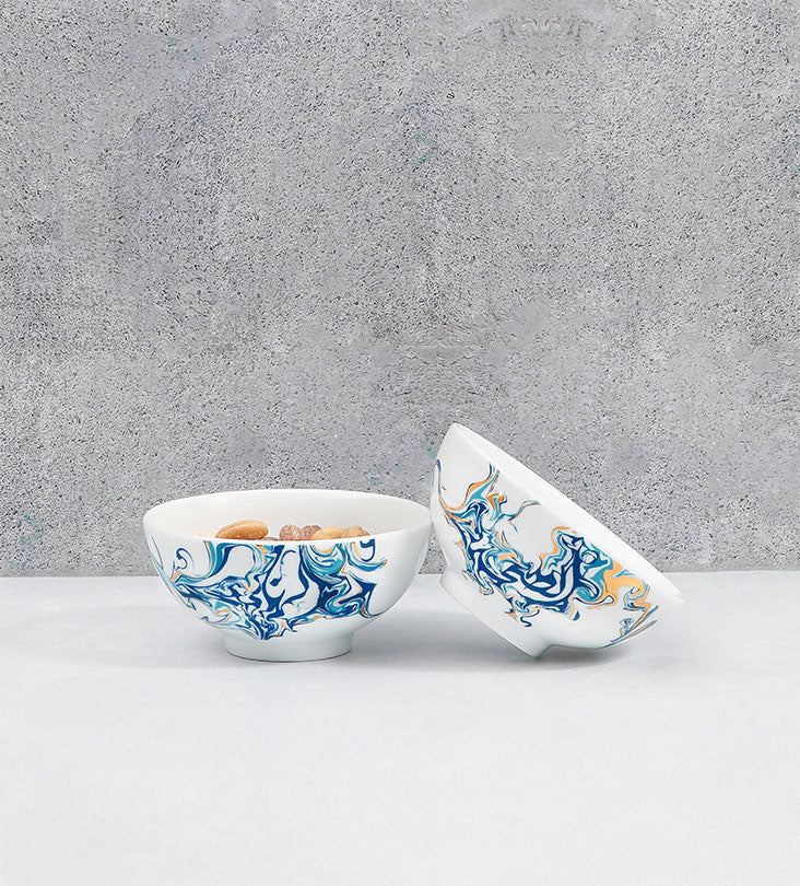 Small contemporary serving bowls with Arabic calligraphy fluid art