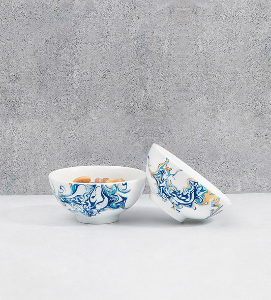 Small contemporary serving bowls with Arabic calligraphy fluid art