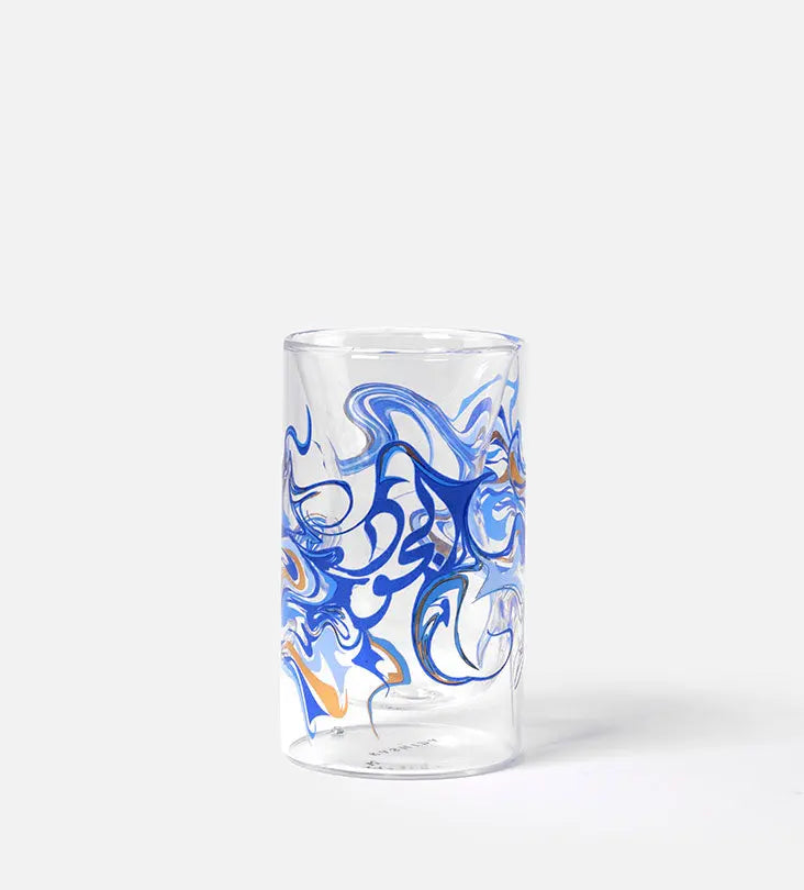 Contemporary glass tea cups with Arabic calligraphy fluid art