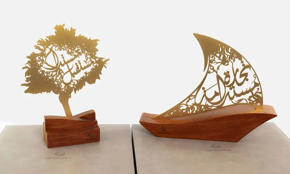 Custom-made trophies by Kashida design for DP World delegation to the World Economic Forum in Davos, 2023.