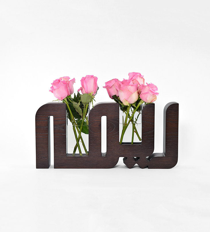 Personalized Arabic calligraphy large wooden name vase with clear acrylic inserts