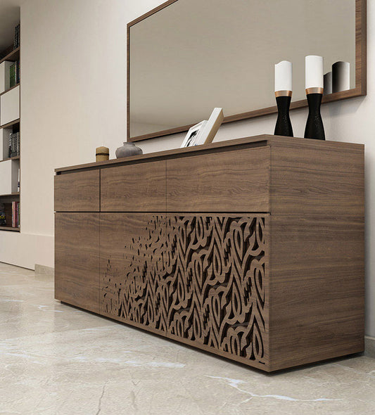 Luxury furniture wooden sideboard for dining rooms with Arabic calligraphy letters engraved