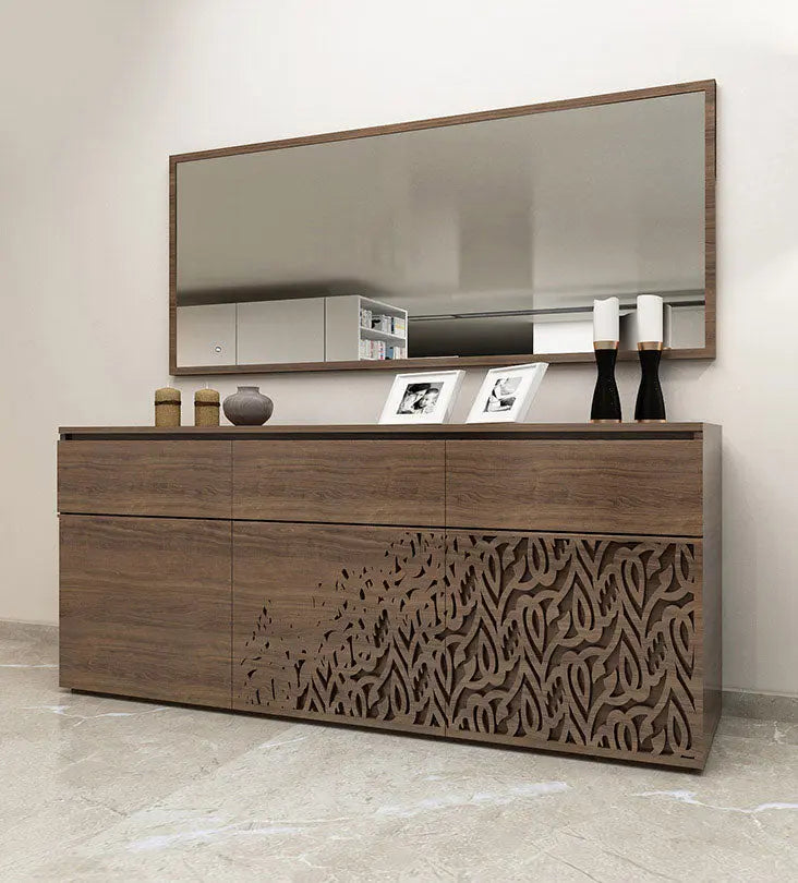 Luxury furniture wooden sideboard for dining rooms with Arabic calligraphy letters engraved